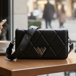 Valentino Orlandi Black Quilted Clutch With Gunmetal Hardware